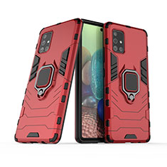 Silikon Hülle Handyhülle und Kunststoff Schutzhülle Hartschalen Tasche mit Magnetisch Fingerring Ständer KC6 für Samsung Galaxy A71 5G Rot
