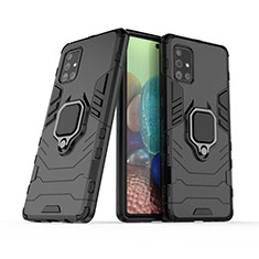 Silikon Hülle Handyhülle und Kunststoff Schutzhülle Hartschalen Tasche mit Magnetisch Fingerring Ständer KC6 für Samsung Galaxy A71 5G Schwarz