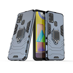 Silikon Hülle Handyhülle und Kunststoff Schutzhülle Hartschalen Tasche mit Magnetisch Fingerring Ständer KC6 für Samsung Galaxy M21s Blau