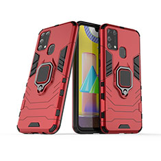 Silikon Hülle Handyhülle und Kunststoff Schutzhülle Hartschalen Tasche mit Magnetisch Fingerring Ständer KC6 für Samsung Galaxy M21s Rot