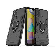 Silikon Hülle Handyhülle und Kunststoff Schutzhülle Hartschalen Tasche mit Magnetisch Fingerring Ständer KC6 für Samsung Galaxy M31 Prime Edition Schwarz