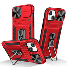 Silikon Hülle Handyhülle und Kunststoff Schutzhülle Hartschalen Tasche mit Magnetisch Fingerring Ständer KC7 für Apple iPhone 13 Rot