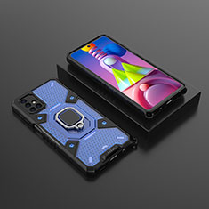 Silikon Hülle Handyhülle und Kunststoff Schutzhülle Hartschalen Tasche mit Magnetisch Fingerring Ständer KC7 für Samsung Galaxy M51 Blau