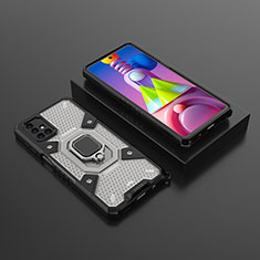 Silikon Hülle Handyhülle und Kunststoff Schutzhülle Hartschalen Tasche mit Magnetisch Fingerring Ständer KC7 für Samsung Galaxy M51 Schwarz