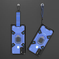 Silikon Hülle Handyhülle und Kunststoff Schutzhülle Hartschalen Tasche mit Magnetisch Fingerring Ständer KC8 für Samsung Galaxy M21 Blau