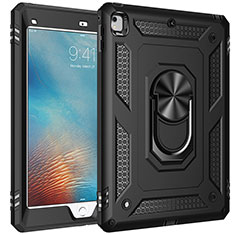 Silikon Hülle Handyhülle und Kunststoff Schutzhülle Hartschalen Tasche mit Magnetisch Fingerring Ständer MQ1 für Apple iPad Air 2 Schwarz