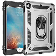 Silikon Hülle Handyhülle und Kunststoff Schutzhülle Hartschalen Tasche mit Magnetisch Fingerring Ständer MQ1 für Apple iPad Air 2 Silber