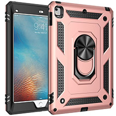 Silikon Hülle Handyhülle und Kunststoff Schutzhülle Hartschalen Tasche mit Magnetisch Fingerring Ständer MQ1 für Apple iPad Air Rosegold