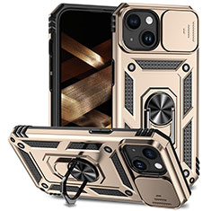 Silikon Hülle Handyhülle und Kunststoff Schutzhülle Hartschalen Tasche mit Magnetisch Fingerring Ständer MQ1 für Apple iPhone 13 Gold