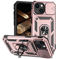 Silikon Hülle Handyhülle und Kunststoff Schutzhülle Hartschalen Tasche mit Magnetisch Fingerring Ständer MQ1 für Apple iPhone 13 Rosegold