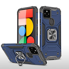 Silikon Hülle Handyhülle und Kunststoff Schutzhülle Hartschalen Tasche mit Magnetisch Fingerring Ständer MQ1 für Google Pixel 5 Blau