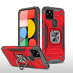 Silikon Hülle Handyhülle und Kunststoff Schutzhülle Hartschalen Tasche mit Magnetisch Fingerring Ständer MQ1 für Google Pixel 5 Rot