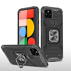 Silikon Hülle Handyhülle und Kunststoff Schutzhülle Hartschalen Tasche mit Magnetisch Fingerring Ständer MQ1 für Google Pixel 5 Schwarz