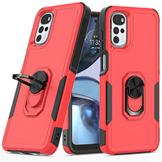 Silikon Hülle Handyhülle und Kunststoff Schutzhülle Hartschalen Tasche mit Magnetisch Fingerring Ständer MQ1 für Motorola Moto G22 Rot