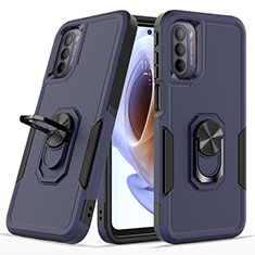 Silikon Hülle Handyhülle und Kunststoff Schutzhülle Hartschalen Tasche mit Magnetisch Fingerring Ständer MQ1 für Motorola Moto G31 Blau