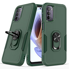 Silikon Hülle Handyhülle und Kunststoff Schutzhülle Hartschalen Tasche mit Magnetisch Fingerring Ständer MQ1 für Motorola Moto G41 Nachtgrün