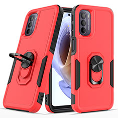 Silikon Hülle Handyhülle und Kunststoff Schutzhülle Hartschalen Tasche mit Magnetisch Fingerring Ständer MQ1 für Motorola Moto G41 Rot