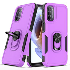 Silikon Hülle Handyhülle und Kunststoff Schutzhülle Hartschalen Tasche mit Magnetisch Fingerring Ständer MQ1 für Motorola Moto G41 Violett