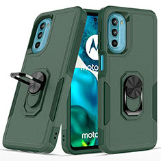 Silikon Hülle Handyhülle und Kunststoff Schutzhülle Hartschalen Tasche mit Magnetisch Fingerring Ständer MQ1 für Motorola MOTO G52 Nachtgrün