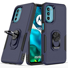 Silikon Hülle Handyhülle und Kunststoff Schutzhülle Hartschalen Tasche mit Magnetisch Fingerring Ständer MQ1 für Motorola Moto G82 5G Blau