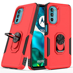 Silikon Hülle Handyhülle und Kunststoff Schutzhülle Hartschalen Tasche mit Magnetisch Fingerring Ständer MQ1 für Motorola Moto G82 5G Rot