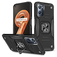 Silikon Hülle Handyhülle und Kunststoff Schutzhülle Hartschalen Tasche mit Magnetisch Fingerring Ständer MQ1 für Oppo A96 4G Schwarz