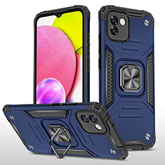 Silikon Hülle Handyhülle und Kunststoff Schutzhülle Hartschalen Tasche mit Magnetisch Fingerring Ständer MQ1 für Samsung Galaxy A03 Blau