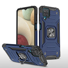Silikon Hülle Handyhülle und Kunststoff Schutzhülle Hartschalen Tasche mit Magnetisch Fingerring Ständer MQ1 für Samsung Galaxy A12 Nacho Blau