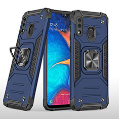 Silikon Hülle Handyhülle und Kunststoff Schutzhülle Hartschalen Tasche mit Magnetisch Fingerring Ständer MQ1 für Samsung Galaxy A20 Blau