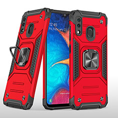 Silikon Hülle Handyhülle und Kunststoff Schutzhülle Hartschalen Tasche mit Magnetisch Fingerring Ständer MQ1 für Samsung Galaxy A20 Rot