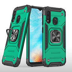 Silikon Hülle Handyhülle und Kunststoff Schutzhülle Hartschalen Tasche mit Magnetisch Fingerring Ständer MQ1 für Samsung Galaxy A20e Nachtgrün