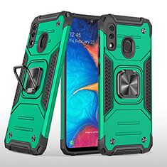 Silikon Hülle Handyhülle und Kunststoff Schutzhülle Hartschalen Tasche mit Magnetisch Fingerring Ständer MQ1 für Samsung Galaxy A30 Nachtgrün