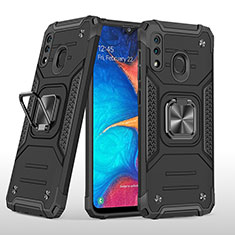 Silikon Hülle Handyhülle und Kunststoff Schutzhülle Hartschalen Tasche mit Magnetisch Fingerring Ständer MQ1 für Samsung Galaxy A30 Schwarz