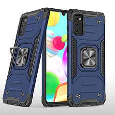 Silikon Hülle Handyhülle und Kunststoff Schutzhülle Hartschalen Tasche mit Magnetisch Fingerring Ständer MQ1 für Samsung Galaxy A41 Blau