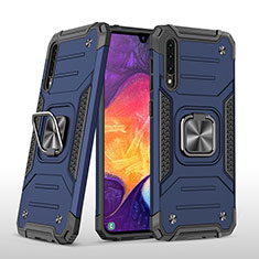 Silikon Hülle Handyhülle und Kunststoff Schutzhülle Hartschalen Tasche mit Magnetisch Fingerring Ständer MQ1 für Samsung Galaxy A50S Blau