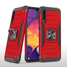 Silikon Hülle Handyhülle und Kunststoff Schutzhülle Hartschalen Tasche mit Magnetisch Fingerring Ständer MQ1 für Samsung Galaxy A50S Rot