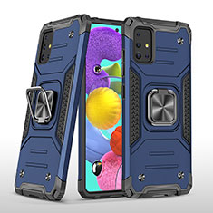 Silikon Hülle Handyhülle und Kunststoff Schutzhülle Hartschalen Tasche mit Magnetisch Fingerring Ständer MQ1 für Samsung Galaxy A51 4G Blau