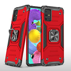 Silikon Hülle Handyhülle und Kunststoff Schutzhülle Hartschalen Tasche mit Magnetisch Fingerring Ständer MQ1 für Samsung Galaxy A51 4G Rot