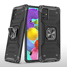 Silikon Hülle Handyhülle und Kunststoff Schutzhülle Hartschalen Tasche mit Magnetisch Fingerring Ständer MQ1 für Samsung Galaxy A51 4G Schwarz