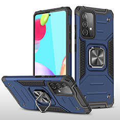 Silikon Hülle Handyhülle und Kunststoff Schutzhülle Hartschalen Tasche mit Magnetisch Fingerring Ständer MQ1 für Samsung Galaxy A52s 5G Blau