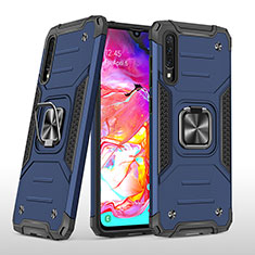 Silikon Hülle Handyhülle und Kunststoff Schutzhülle Hartschalen Tasche mit Magnetisch Fingerring Ständer MQ1 für Samsung Galaxy A70S Blau