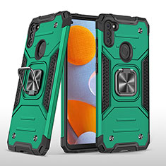Silikon Hülle Handyhülle und Kunststoff Schutzhülle Hartschalen Tasche mit Magnetisch Fingerring Ständer MQ1 für Samsung Galaxy M11 Nachtgrün