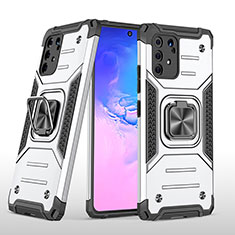 Silikon Hülle Handyhülle und Kunststoff Schutzhülle Hartschalen Tasche mit Magnetisch Fingerring Ständer MQ1 für Samsung Galaxy S10 Lite Silber