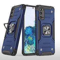 Silikon Hülle Handyhülle und Kunststoff Schutzhülle Hartschalen Tasche mit Magnetisch Fingerring Ständer MQ1 für Samsung Galaxy S20 Blau