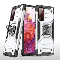 Silikon Hülle Handyhülle und Kunststoff Schutzhülle Hartschalen Tasche mit Magnetisch Fingerring Ständer MQ1 für Samsung Galaxy S20 FE (2022) 5G Silber