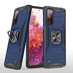 Silikon Hülle Handyhülle und Kunststoff Schutzhülle Hartschalen Tasche mit Magnetisch Fingerring Ständer MQ1 für Samsung Galaxy S20 Lite 5G Blau