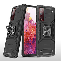 Silikon Hülle Handyhülle und Kunststoff Schutzhülle Hartschalen Tasche mit Magnetisch Fingerring Ständer MQ1 für Samsung Galaxy S20 Lite 5G Schwarz