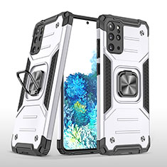 Silikon Hülle Handyhülle und Kunststoff Schutzhülle Hartschalen Tasche mit Magnetisch Fingerring Ständer MQ1 für Samsung Galaxy S20 Plus Silber