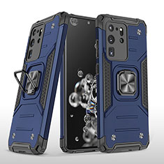 Silikon Hülle Handyhülle und Kunststoff Schutzhülle Hartschalen Tasche mit Magnetisch Fingerring Ständer MQ1 für Samsung Galaxy S20 Ultra 5G Blau
