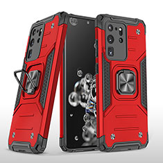 Silikon Hülle Handyhülle und Kunststoff Schutzhülle Hartschalen Tasche mit Magnetisch Fingerring Ständer MQ1 für Samsung Galaxy S20 Ultra Rot